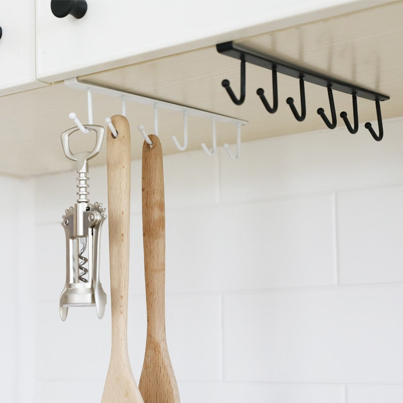 Iron art clapboard hanger wardrobe multifunctional hook kitchen cabinet 6 hook hook finishing rack without nails LU5024