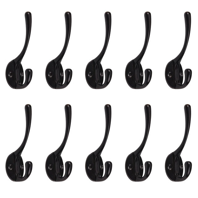 10 pcs black Zinc alloy Double Coat Hook Classic Antique Industrial Style Iron Hanger