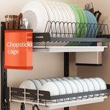 Black stainless steel kitchen rack wall hanging dish rack knife chopsticks drain rack punch / paste put bowl storage rack