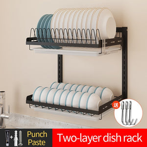 Black stainless steel kitchen rack wall hanging dish rack knife chopsticks drain rack punch / paste put bowl storage rack