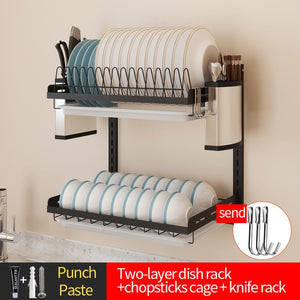 Black stainless steel kitchen rack wall hanging dish rack knife chopsticks drain rack punch / paste put bowl storage rack