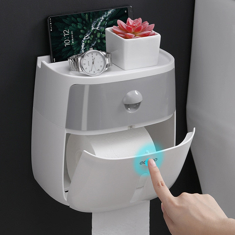 Waterproof Wall Mount Toilet Paper Holder Shelf Toilet Paper Tray Roll Paper Tube Storage Box Creative Tray Tissue Box Home